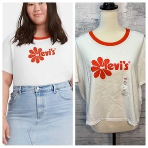 Levi’s Orange and White Logo Crop Top Tee Plus Size 2X